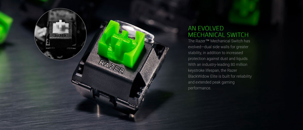 [HK Stock] Razer BlackWidow Elite RGB Gaming Mechanical Keyboard Green Switches With Dedicated Media Controls Wrist Rest - Black