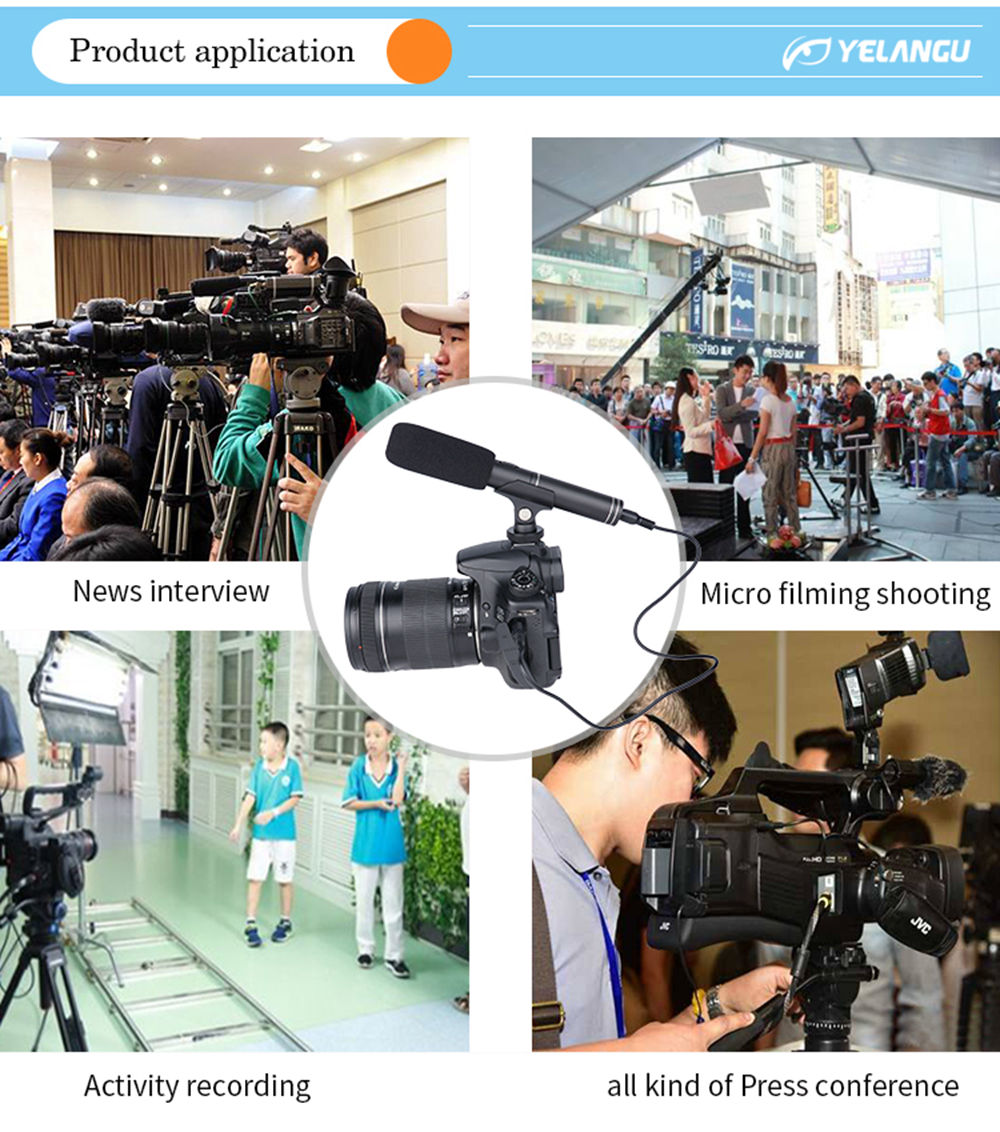 Yelangu MIC01 Outdoor Microphone Independent Control Portable Audio Output Line For News Interview - Black