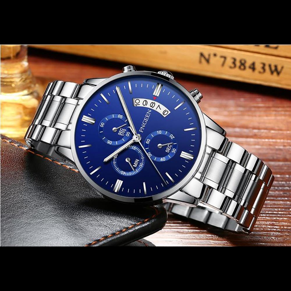 FNGEEN 5055 Men's Stainless Steel Watch White and Blue