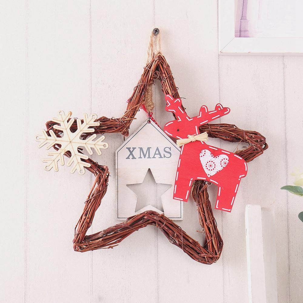 20LEDs Natural Dried Wreath DIY Pentagram Rattan String Light Wreaths Christmas Door Wall Wedding Decoration - Warm White