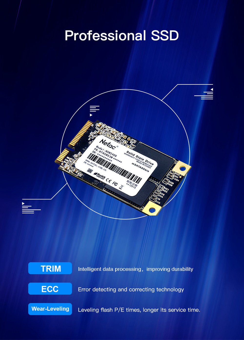Netac N5M 240GB mSATA 6Gb/s Internal SSD Black