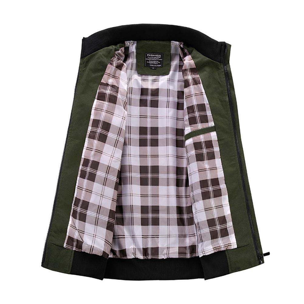 CA9801 Men's Autumn Winter Classic Casual Jacket (Lapel Grid Long Sleeve Polyester Jacket Size M) - Army Green
