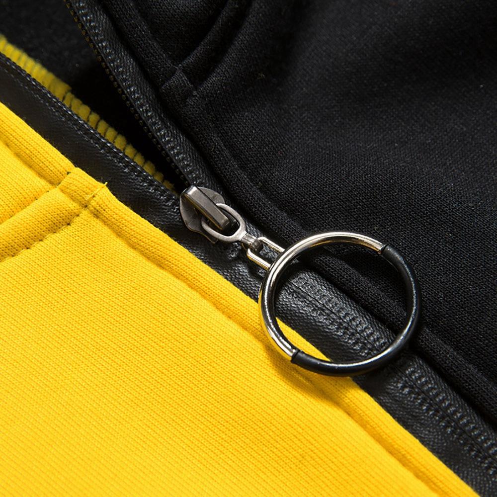 WY36 Men's Casual Color Block Zipper Design Cotton Hoodie Size S - Yellow and Black