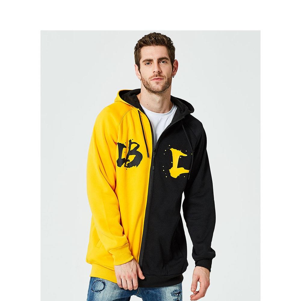 WY36 Men's Casual Color Block Zipper Design Cotton Hoodie Size S - Yellow and Black