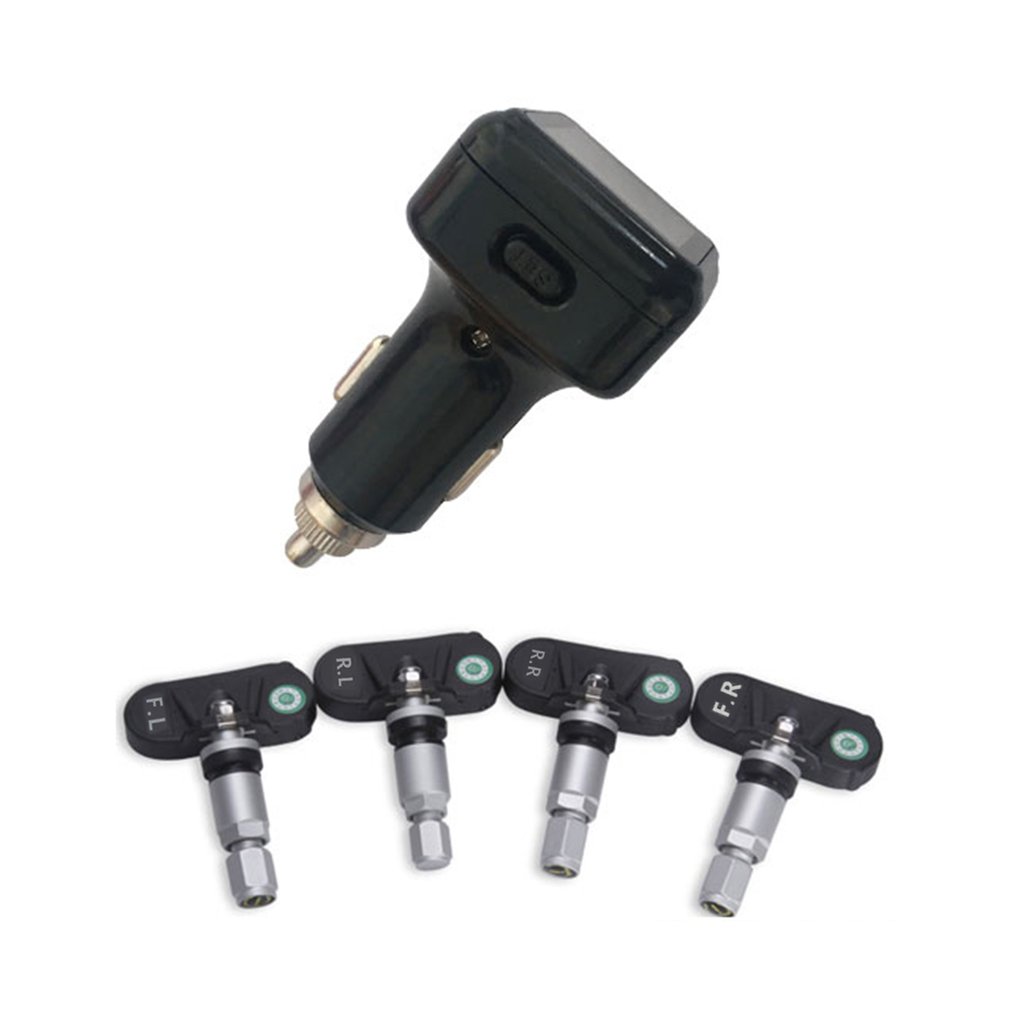 ZQ629301 Smart LCD Car TPMS A68 Cigarette Lighter Tire Pressure Monitoring System - Black
