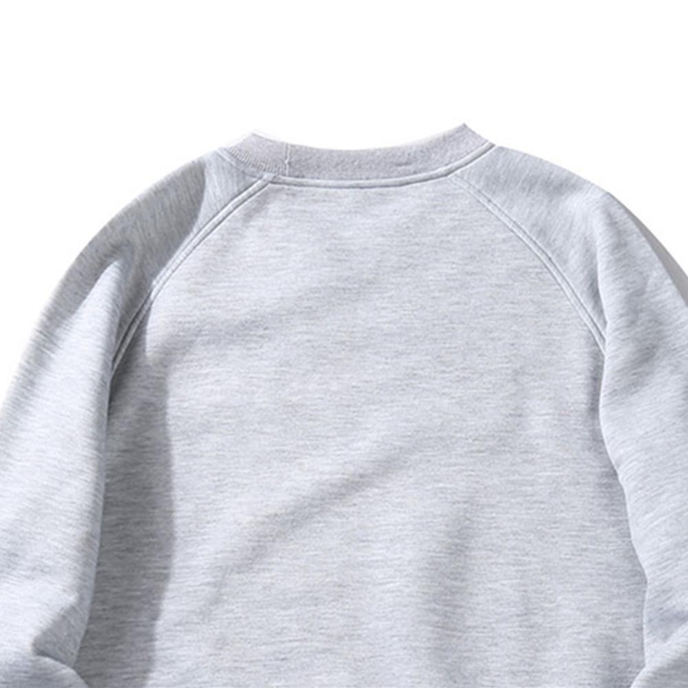WY19 Men's Autumn Basic Casual Round Neck Sweatshirt (Solid Color Cotton Pullover Shirt Size M) - Gray