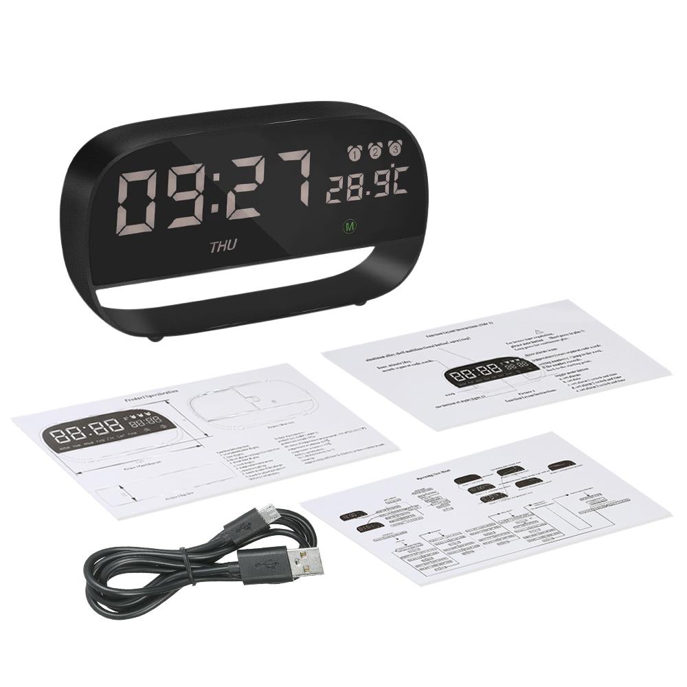 LED Electronic Touch Alarm Clock with Night Light Snooze Function USB/Battery - Black