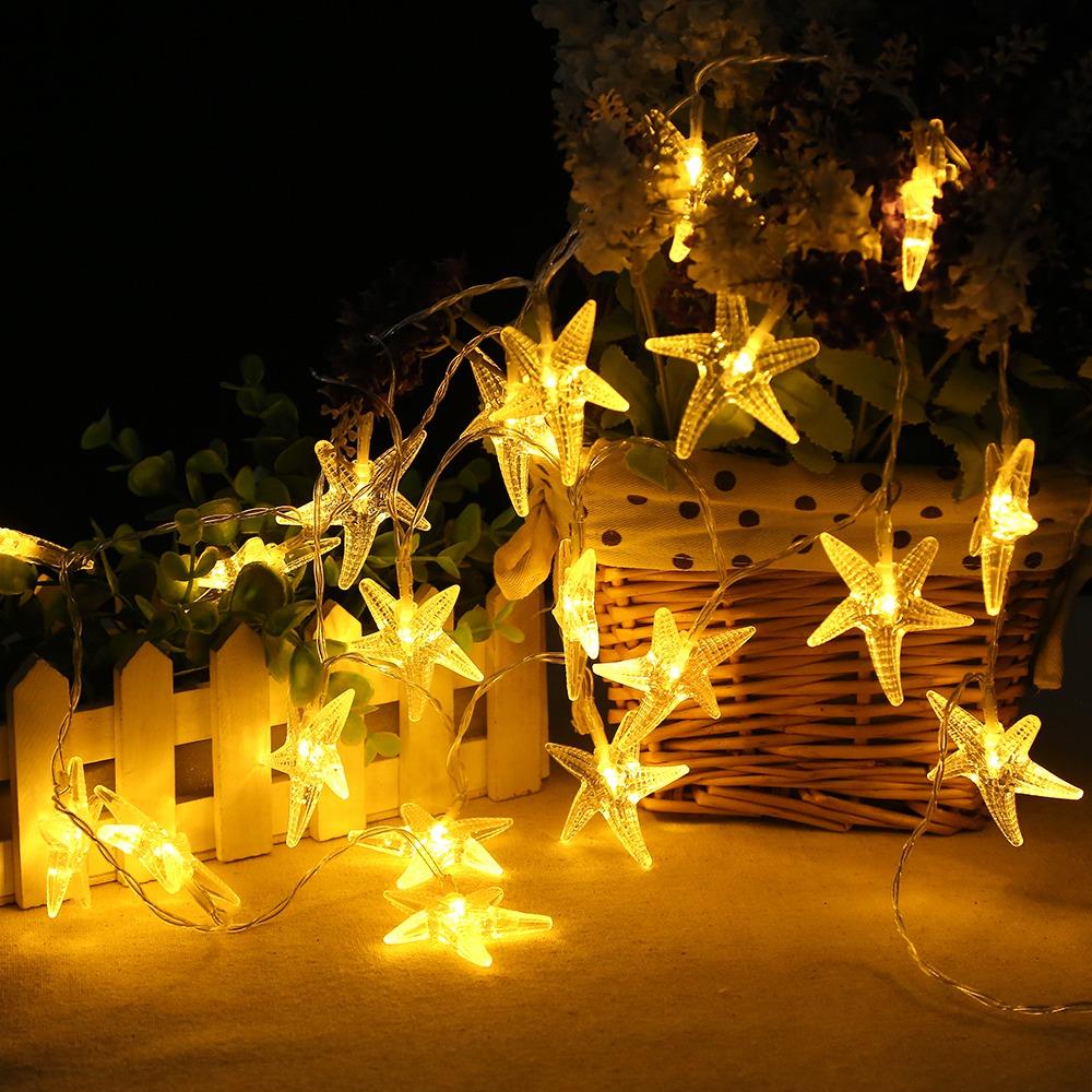 10PCS Starfish LED Battery LED String Lights Holiday Christmas Party Garden Decoration Lights (1.2 Meters) - Warm White