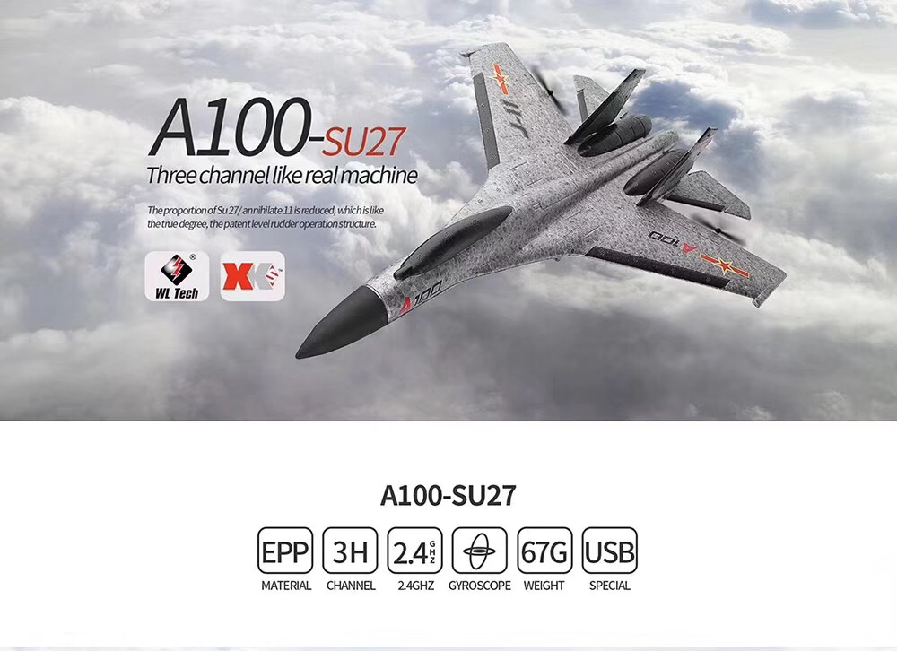 XK A100-SU27 2.4G 3CH EPP 340mm Wingspan RC Airplane Fixed Wing Plane Aircraft Built-in Gyro RTF - White