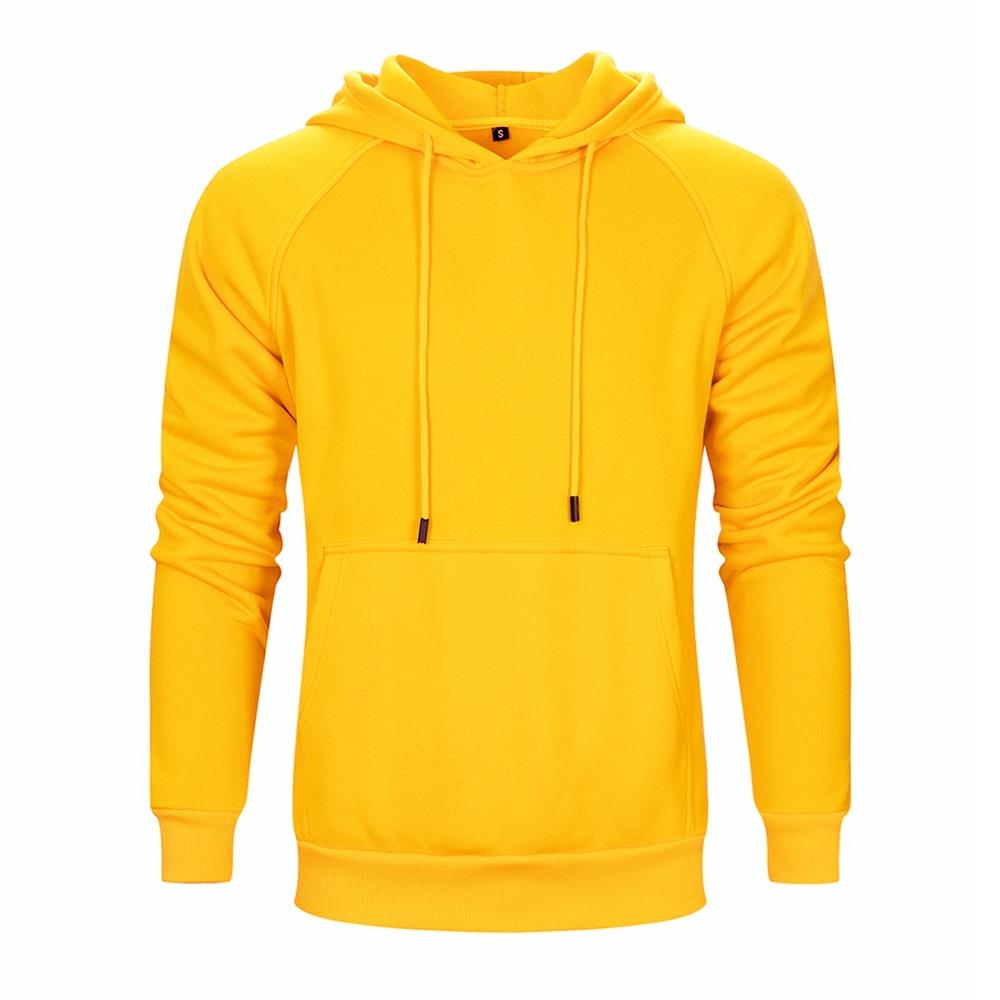 WY18 Men's Basic Casual Cotton Solid Color Hoodie Size L Yellow