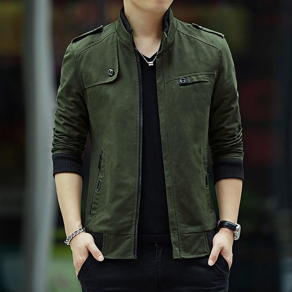 CA9801 Men's Autumn Winter Classic Casual Jacket (Lapel Grid Long Sleeve Polyester Jacket Size M) - Army Green