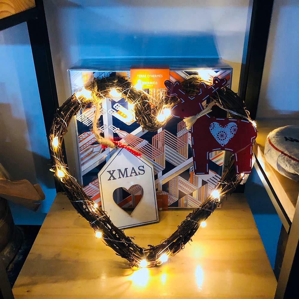 20LEDs Natural Dried Wreath DIY Heart Rattan String Light Wreaths Christmas Door Wall Wedding Decoration - Warm White