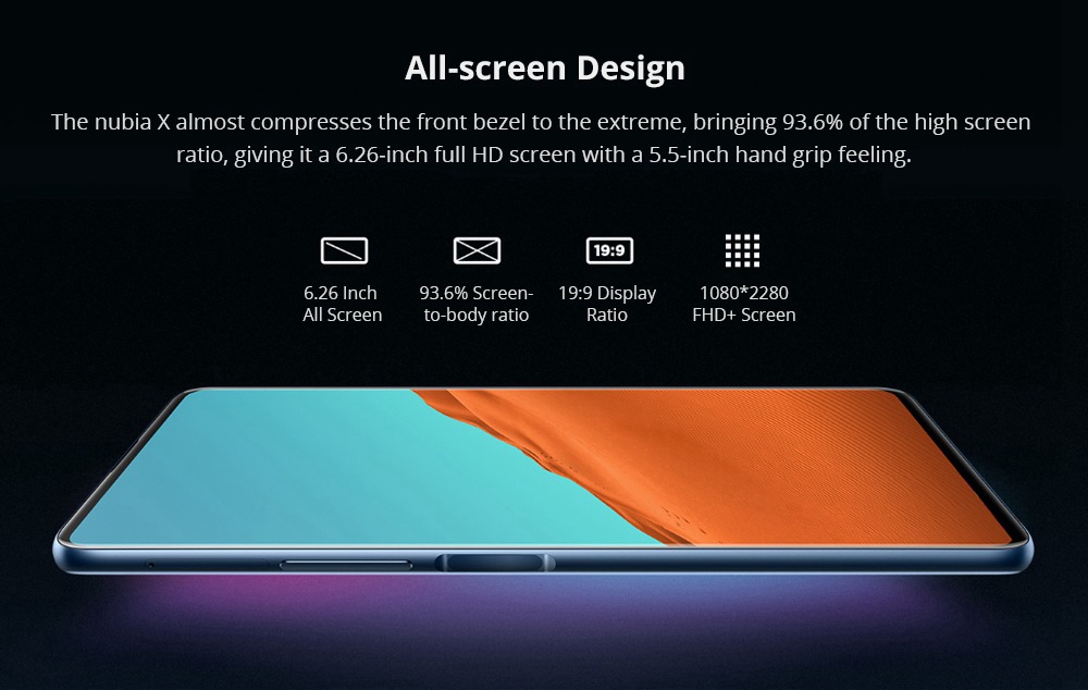 Nubia X 6.26 Inch 4G LTE Smartphone Snapdragon 845 6GB 64GB 16.0MP+24.0MP Dual Rear Cameras Android 8.1 All-Screen Fast Charge Dual Screen - Gray