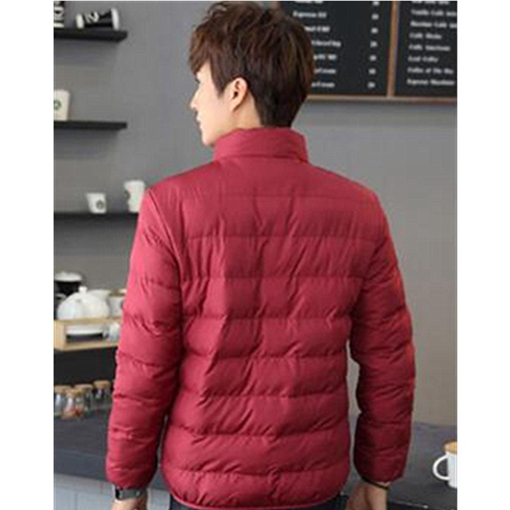 Men's Autumn And Winter Basic Casual Thick Cotton Down Jacket (Stand Collar Warm Coat Size L) - Red