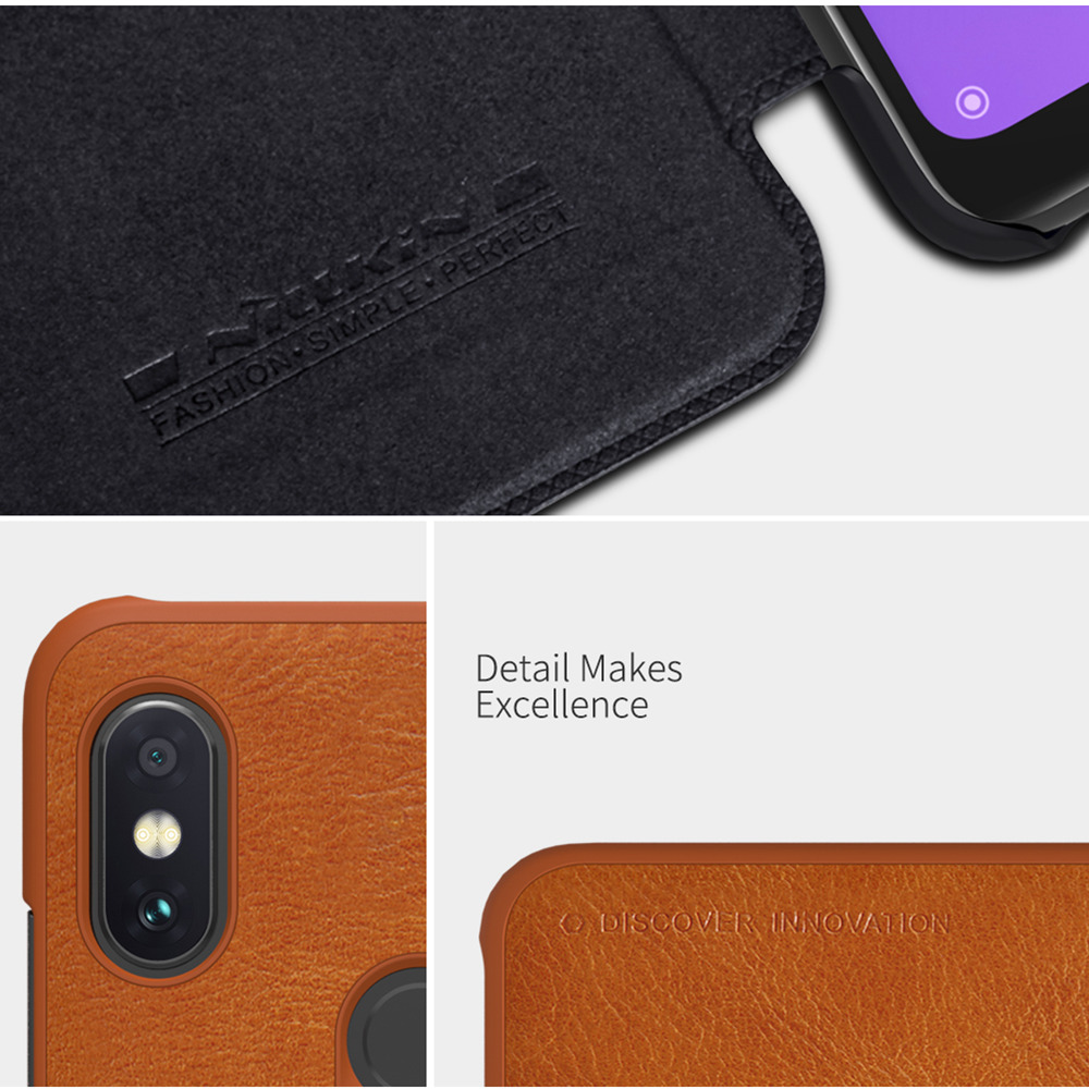 NILLKIN Protective Leather Phone Case for Xiaomi Redmi Note 6 Pro Protective Back Cover - Brown