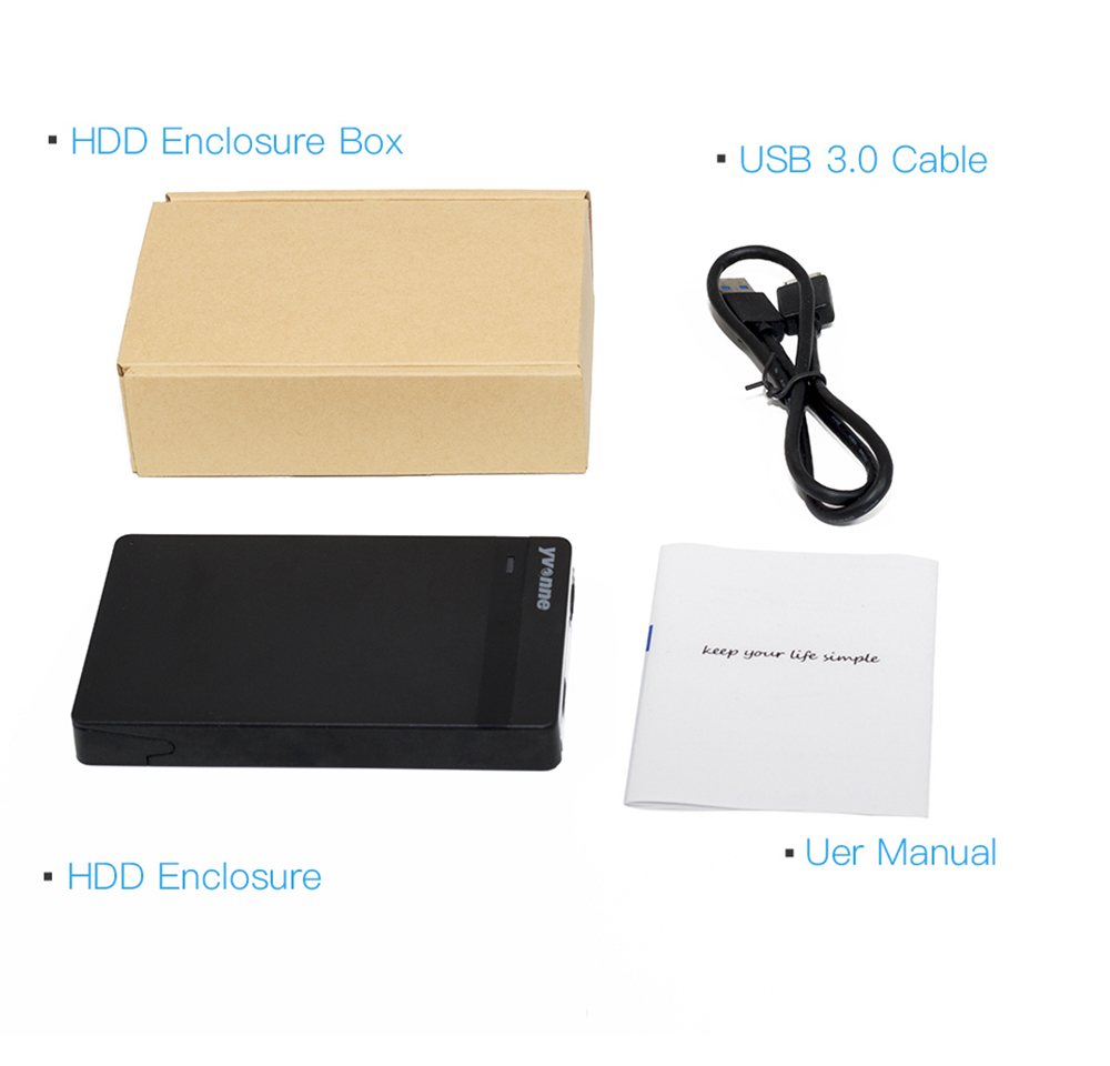 Yvnne HD213 SATA To USB 3.0 External Hard Drive Enclosure Case For 2.5 Inch HDD And SSD - Black