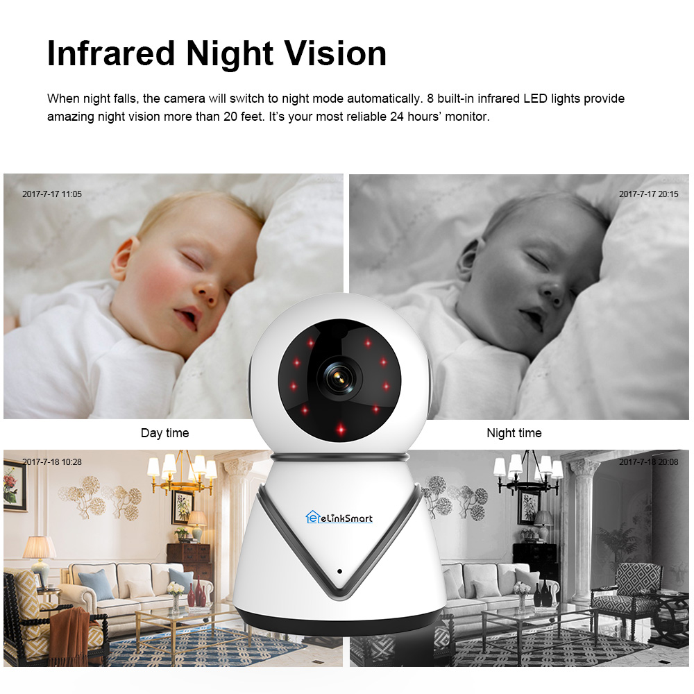 eLinkSmart Star13V 1080P Smart Wifi IP Camera Indoor Baby Monitor Two-Audio Night Vision - White UK Plug