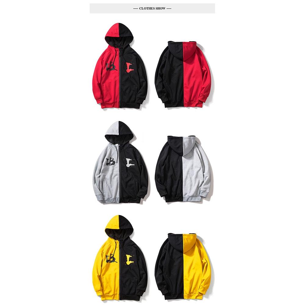 WY36 Men's Casual Color Block Zipper Design Cotton Hoodie Size S - Yellow and Black