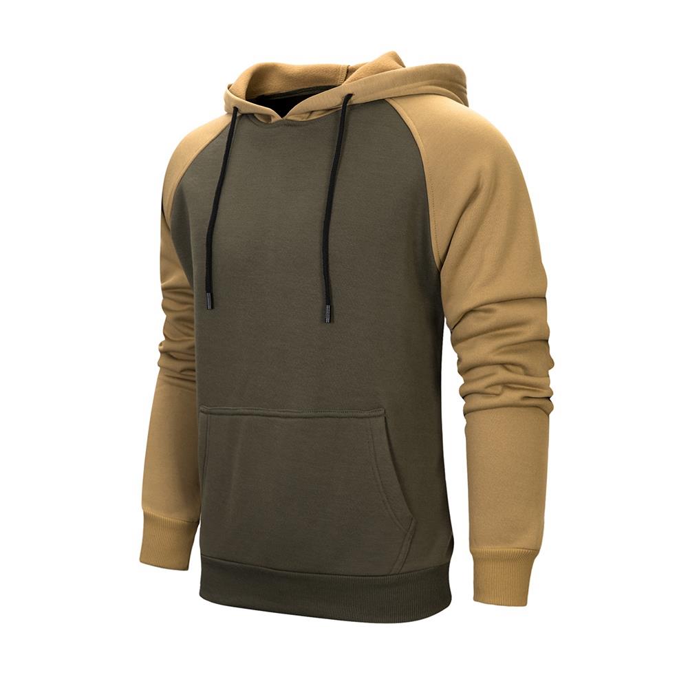 WY39 Men's Autumn Winter Raglan Hoodie (Color Block Breathable Size M) - Green