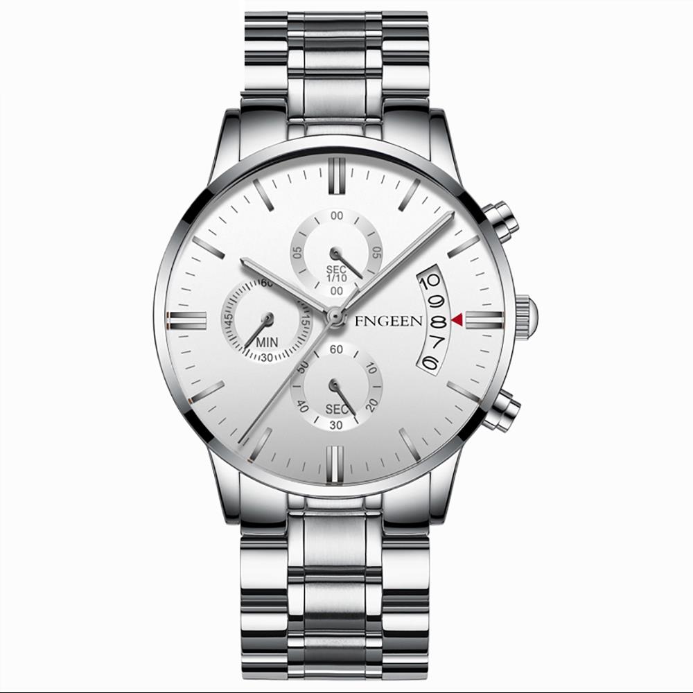 FNGEEN 5055 Men's Stainless Steel Watch Analog Calendar Quartz Movement - White