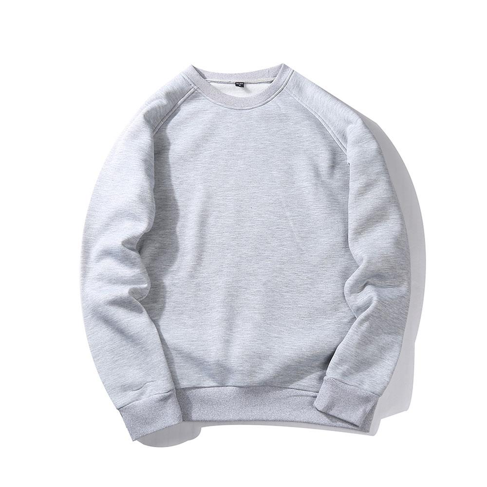 WY19 Men's Autumn Basic Casual Round Neck Sweatshirt (Solid Color Cotton Pullover Shirt Size M) - Gray