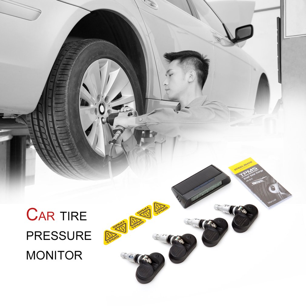 STEEL MATE TP-S11 Professional Solar TPMS Wireless Real-time Display Tire Pressure Monitor System Adjustable Value - Black