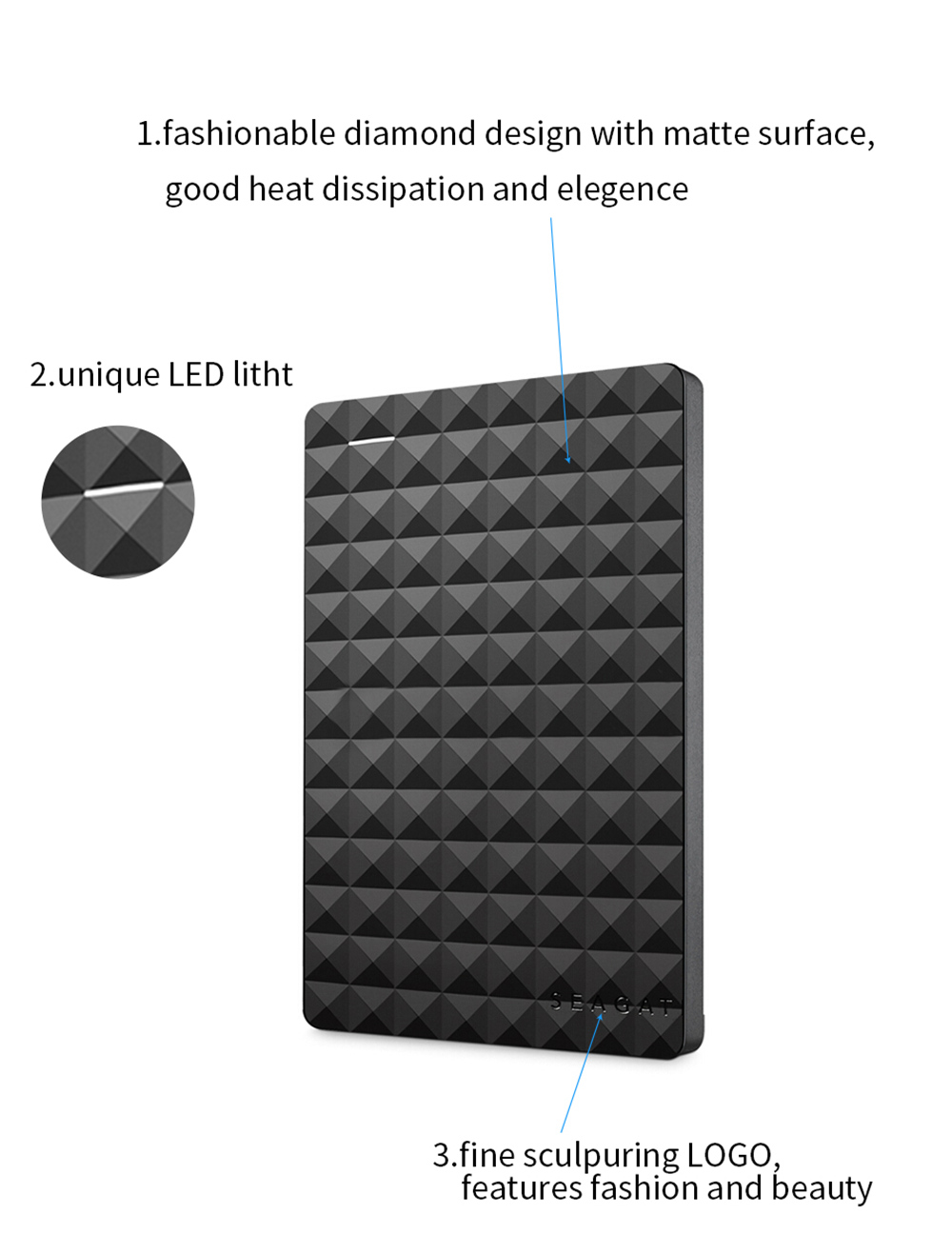 Seagate STEA500400 1TB Portable Expansion External Mobile Hard Drive 2.5 Inch USB 3.0 Interface 120MB/s - Black