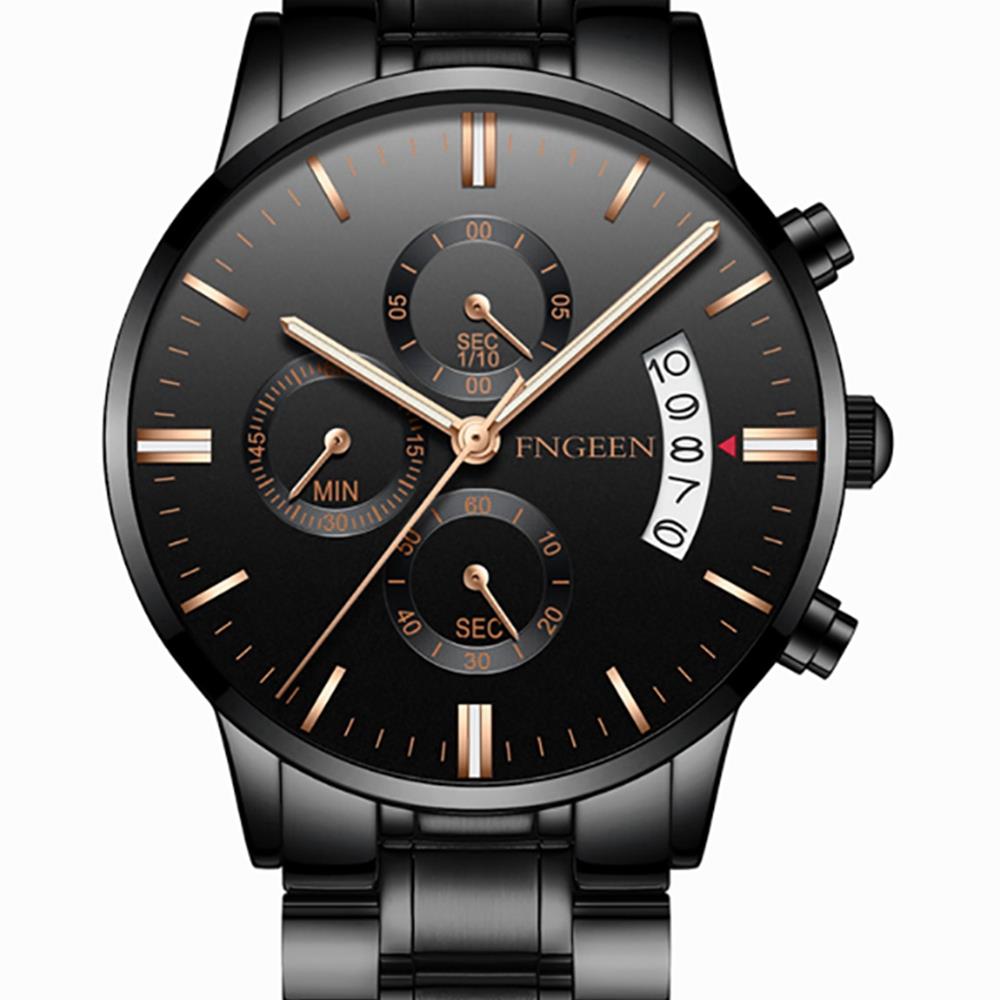 FNGEEN 5055 Men's Stainless Steel Watch Black and Rose Gold