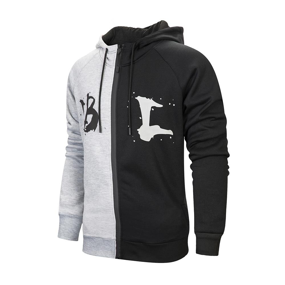 Men's Color Block Cotton Hoodie Size XL Gray Black