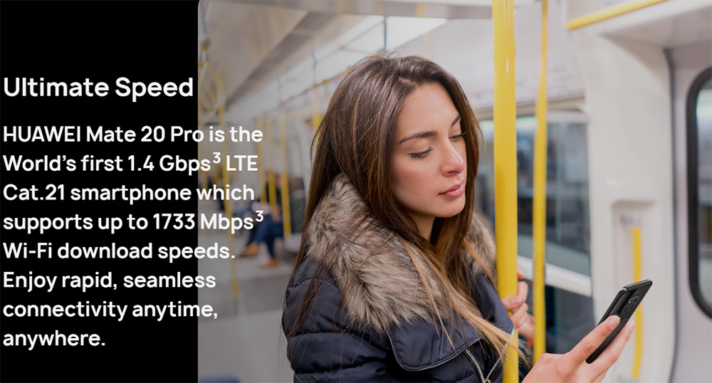 HUAWEI Mate 20 Pro (UD) 6.39 Inch 4G LTE Smartphone Kirin 980 8GB 128GB 40.0MP+20.0MP+8.0MP Triple Rear Cameras EMUI 9 Type-C NFC IR Remote Control - Bright Black