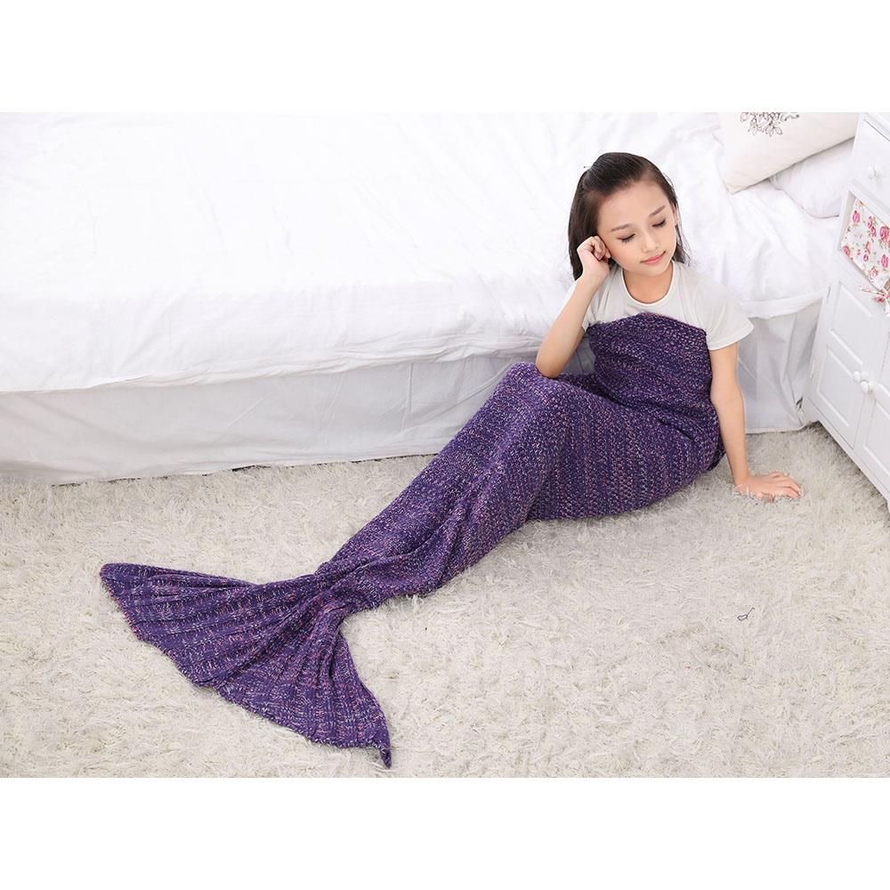 Children Mermaid Tail Blanket Fish Scales Knitting Soft Comfortable Blankets - Purple Red (Size 70*140cm)