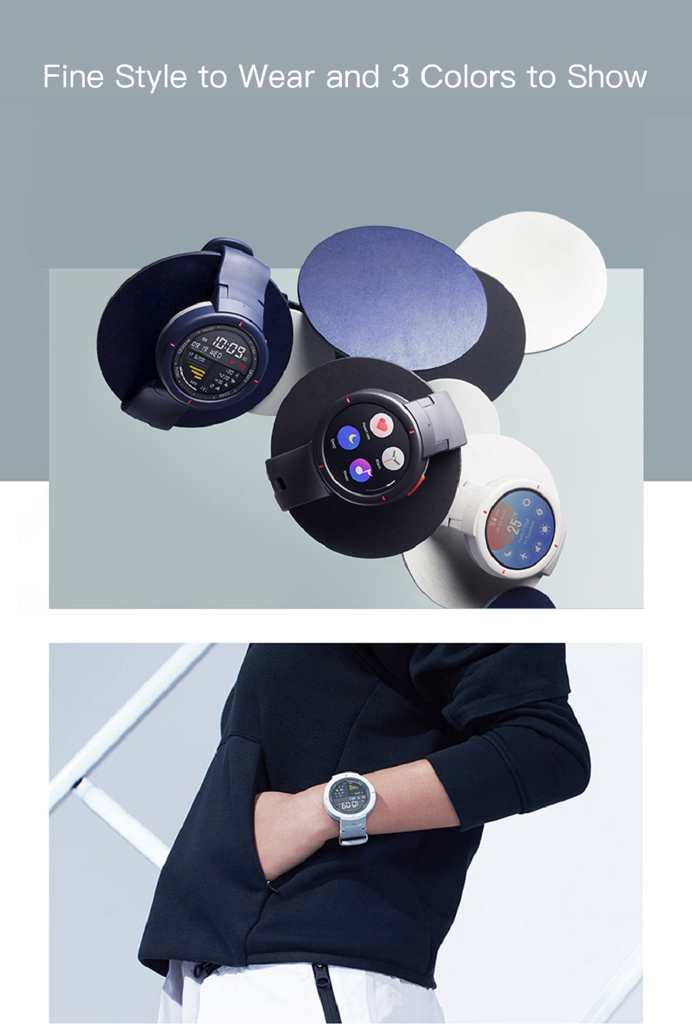 [English Version] Huami AMAZFIT Verge 3 Smart Watch 1.3 Inch AMOLED Screen Heart Rate Monitor 11 Sports Modes IP68 Waterproof - Deep Gray