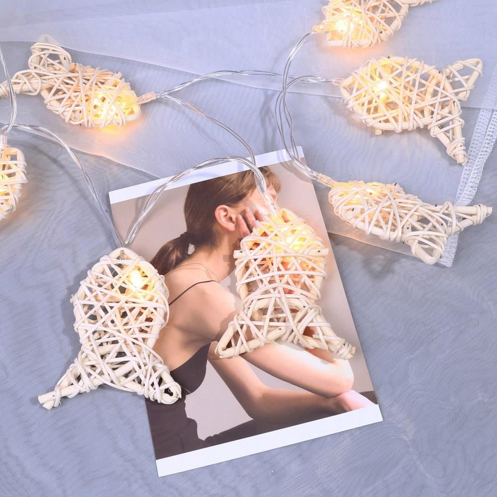 10PCS Natural Rattan Fish LED String Light for Party Wedding Christmas New Year Decoration (1.1 Meters) - Warm White
