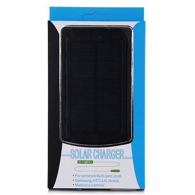 [HK Stock] 18000mAh Universal Solar Power Panel Charger Dual USB Power Bank for iPhone iPad HTC Lenovo Nokia - Black