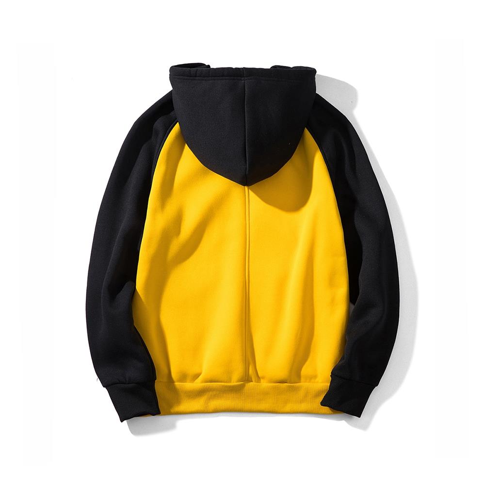WY39 Men's Color Block Raglan Hoodie Size L Yellow