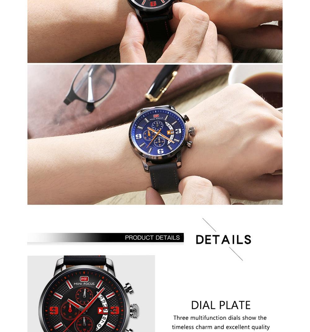 MINI FOCUS MF0025G Men's Quartz Watch Rotating Calendar Date Wristwatch - Blue + Gray