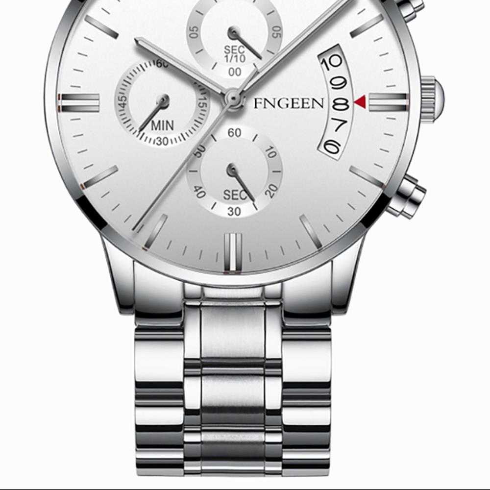 FNGEEN 5055 Men's Stainless Steel Watch Analog Calendar Quartz Movement - White