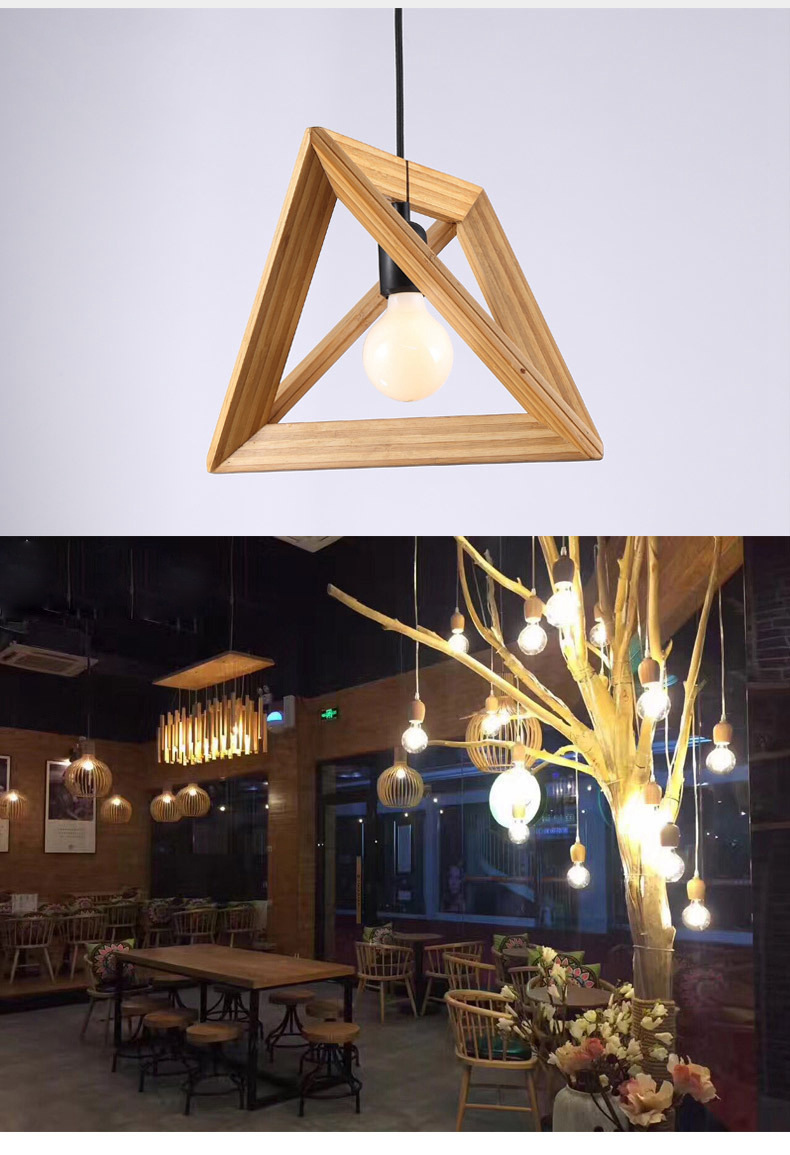 FUMAT Nordic Post-modern Pendant Light - Minimalist Triangle Wood Frame Design(Dia 420mm)