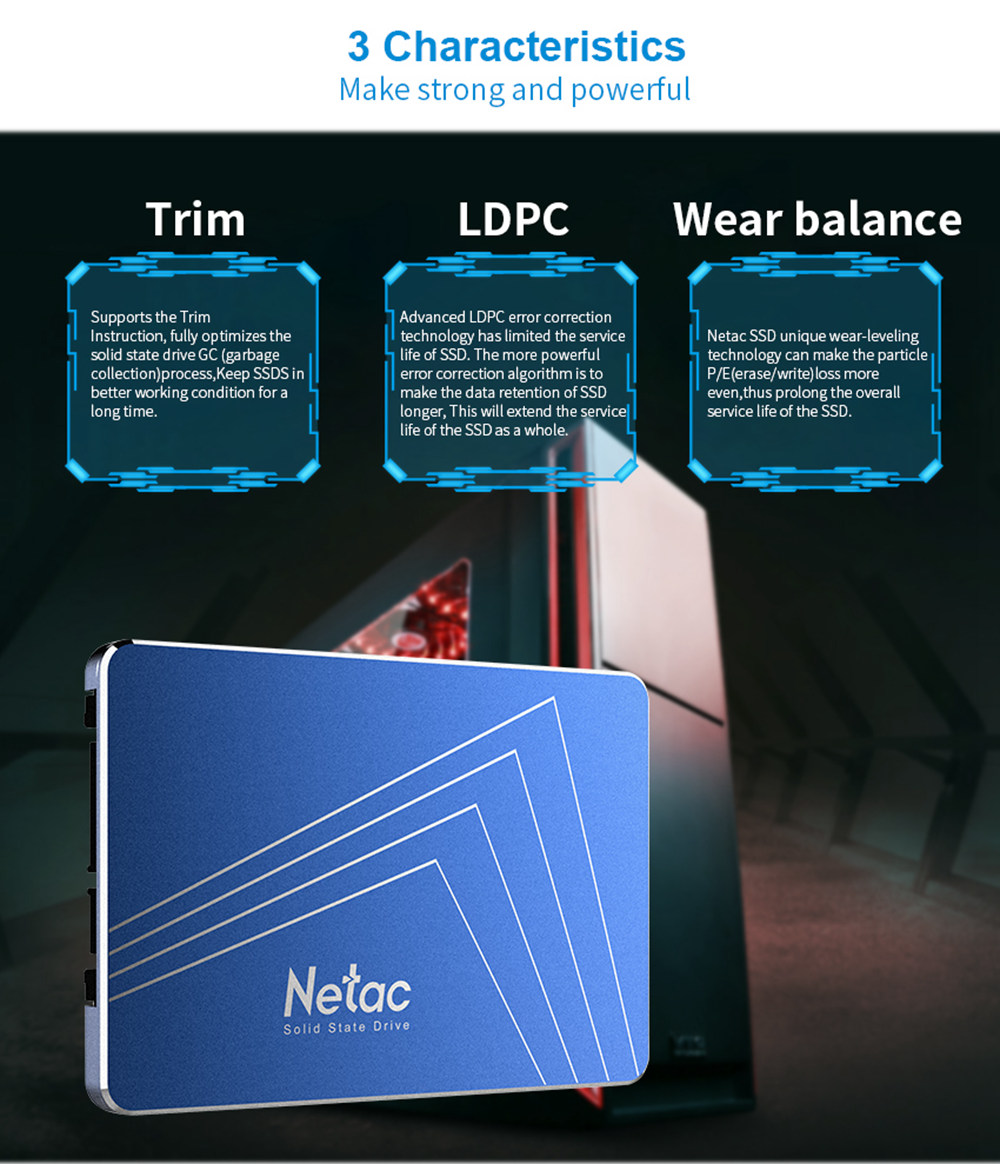 Netac N600S 1TB SSD 2.5 Inch Solid State Drive SATA3 Interface Read Speed 500MB/s - Blue