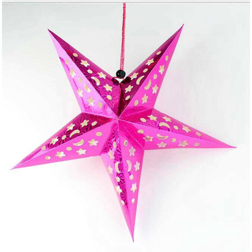 Hanging Paper Star Solid Laser Pentagonal Star Ceiling Decoration (30CM) - Red