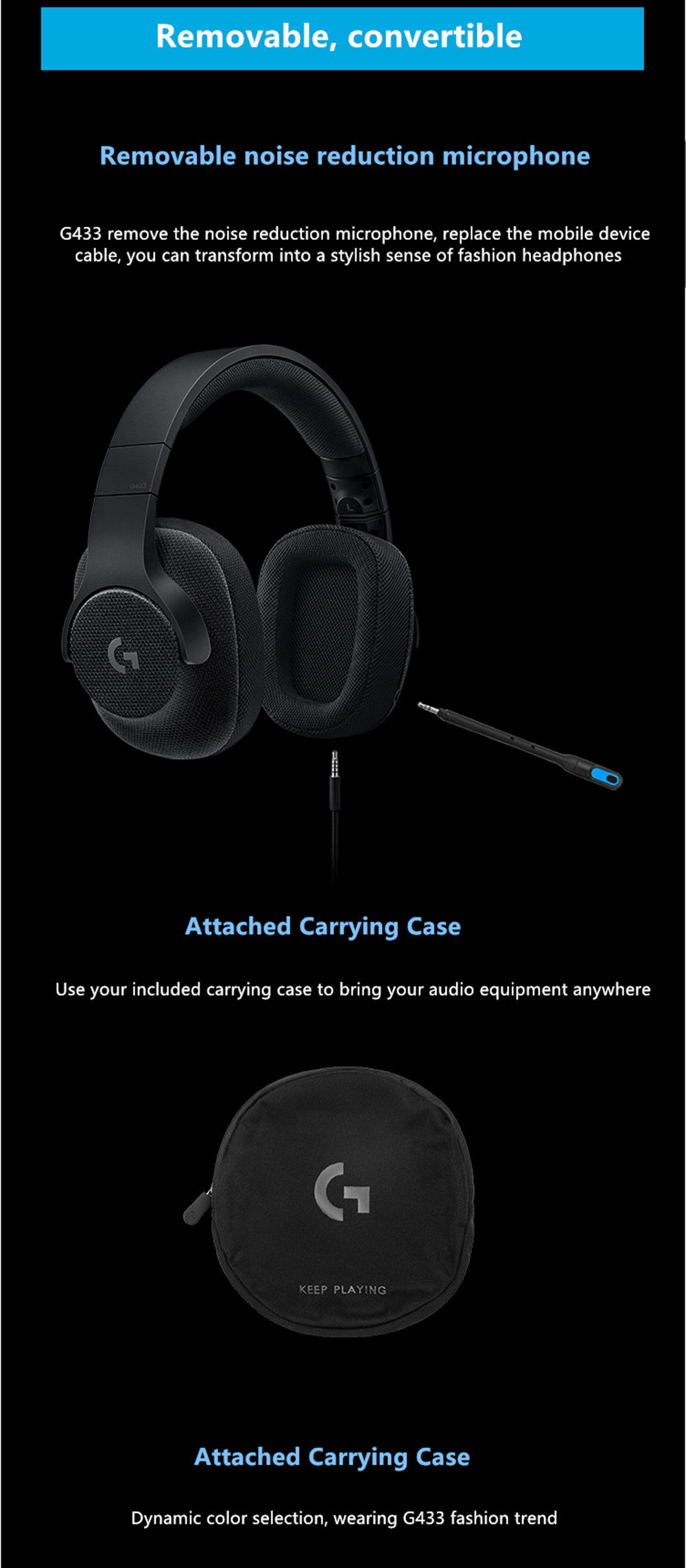 Logitech G433 7.1 Wired Surround Sound Gaming Headset with Mic E-sports Headset - Black