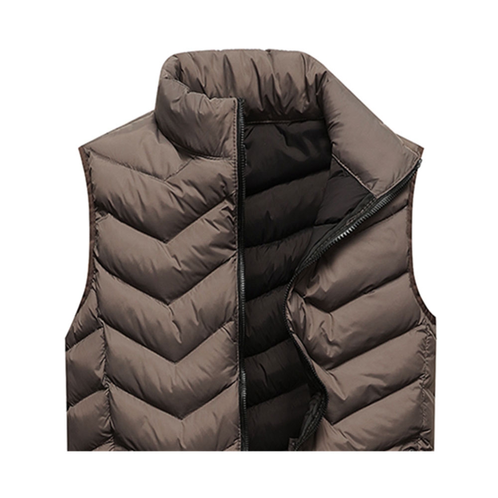 Men Winter Casual Stand Collar Solid Color Cotton Waistcoat Sleeveless Jacket Size L - Gray