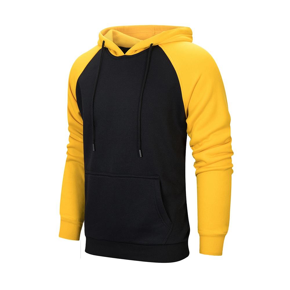 WY39 Men's Autumn Winter Raglan Hoodie (Color Block Breathable Size M) - Black