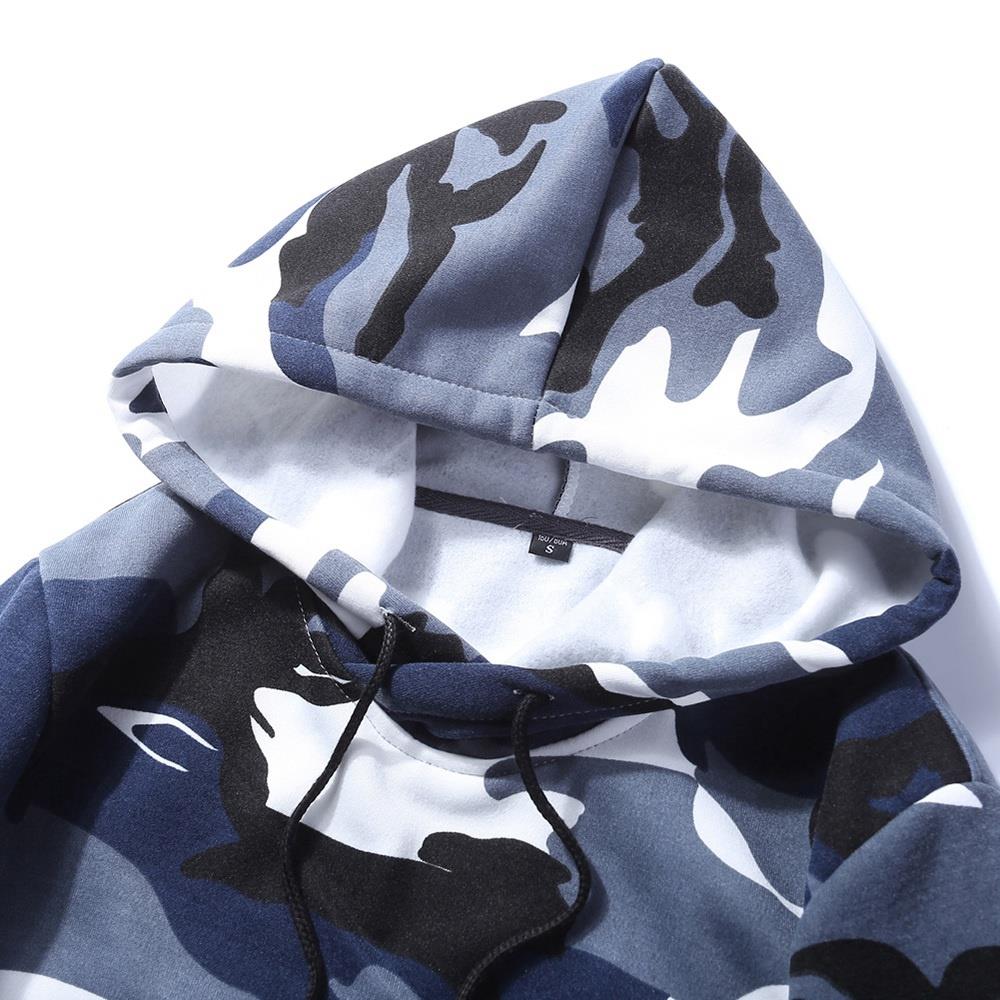 WY40 Men's Autumn Casual Long Sleeve Camouflage Pattern Hoodie Size M - Blue