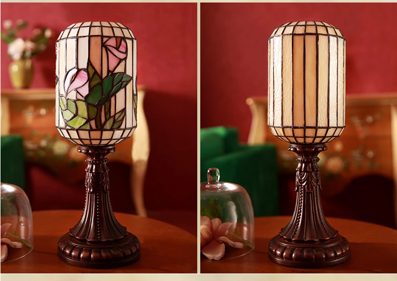 FUMAT Tiffany Style Stained Glass Table Lamp - Chinese Style Retro Red Plum Design