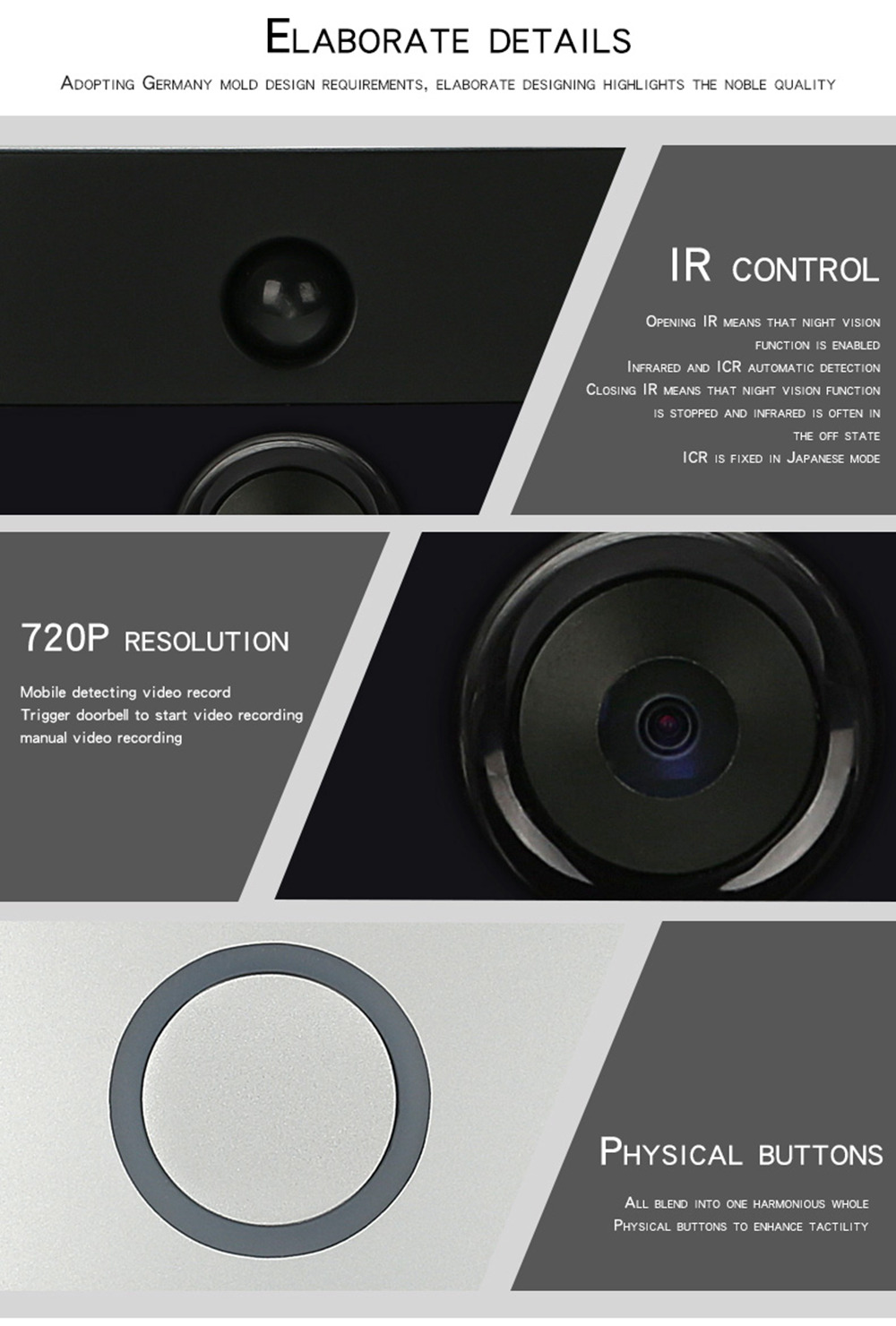 Danmini WF06 WIFI Wireless Video Intercom Doorbell Low Power Mobile Phone Remote Video Smart Doorbell - Silver & Black