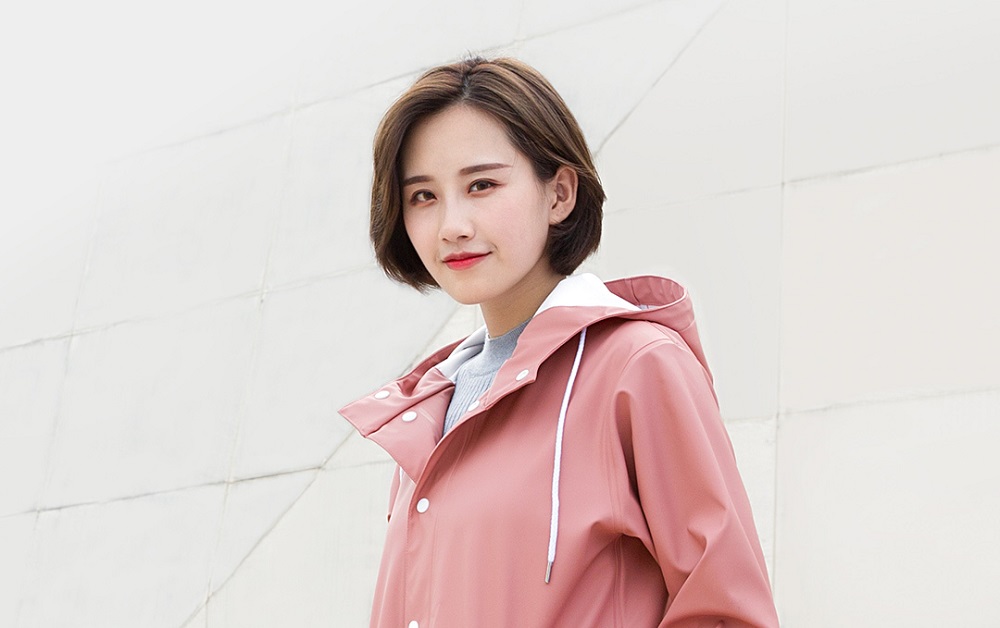 Xiaomi 7th Unisex Adult Raincoat (Waterproof Coat Jacket Reflective Strip Couple Cloak Poncho Size L Women) - Pink