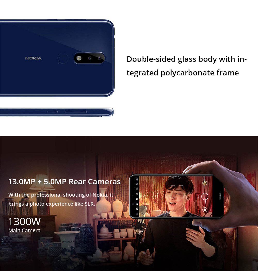 [Official Global ROM]Nokia X5 5.86 Inch 4G LTE Smartphone Helio P60 3GB 32GB 13.0MP+5.0MP Dual Rear Cameras Android 8.1 Type-C Touch ID - Blue