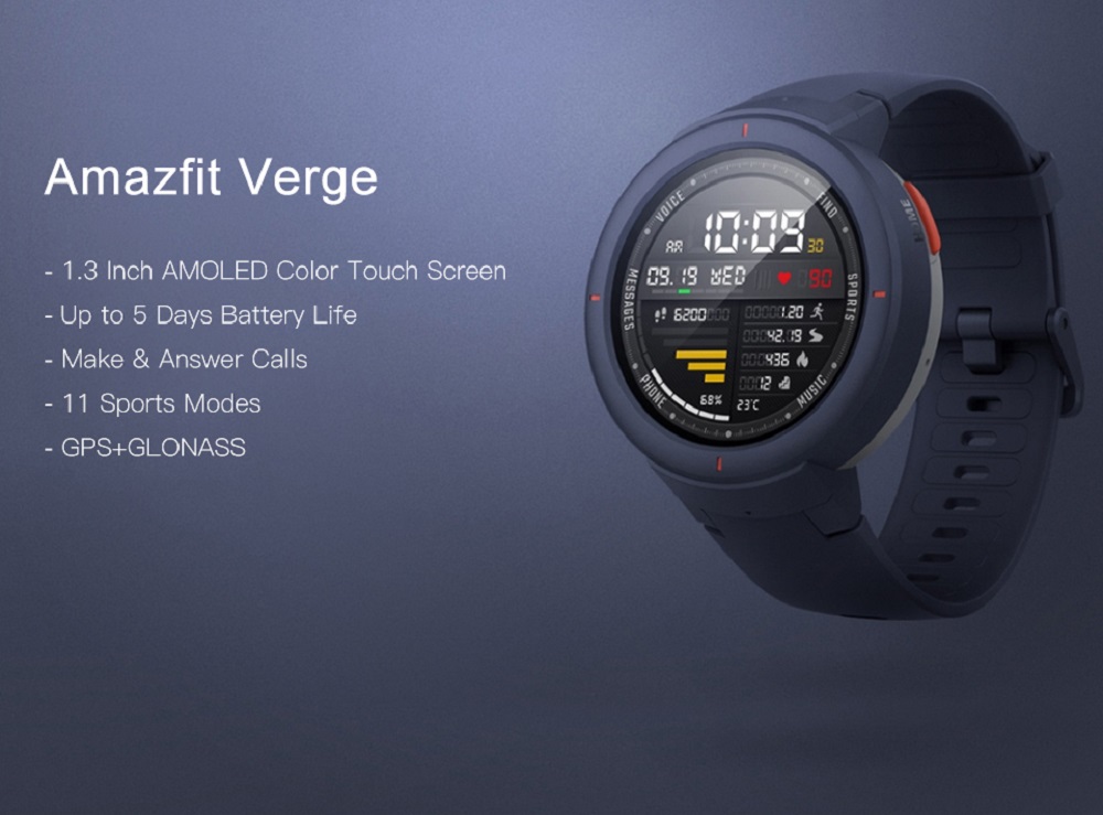 [English Version] Huami AMAZFIT Verge 3 Smart Watch 1.3 Inch AMOLED Screen Heart Rate Monitor 11 Sports Modes IP68 Waterproof - Deep Gray