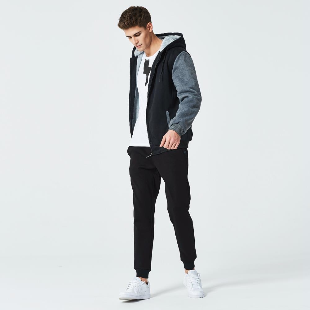 W02 Men's Cotton Cashmere Hooded Coat Size XL Black Gray